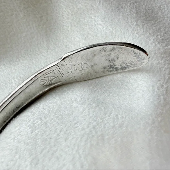 Sterling Silver Plate Sculptural Fork-Form First Love Coachella Cuff Bracelet - Picture 10 of 16